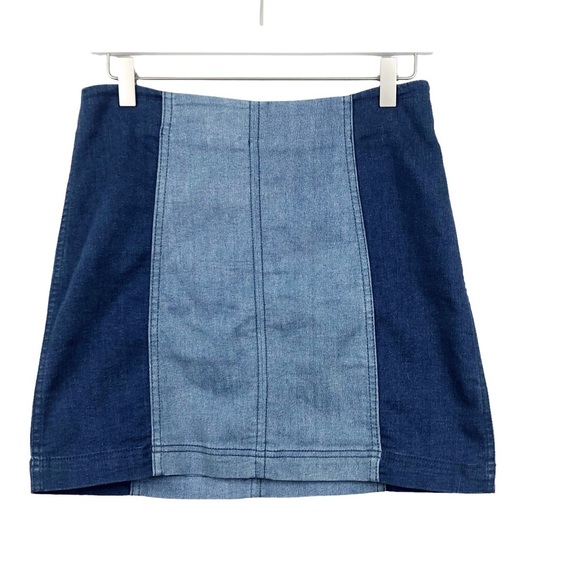Free‎ People Color Block Denim Mini Skirt - Picture 3 of 6